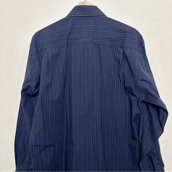 Balmain Paris Mens Medium 15.5 Pinstripe Navy Dress Shirt - Picture 11 of 13